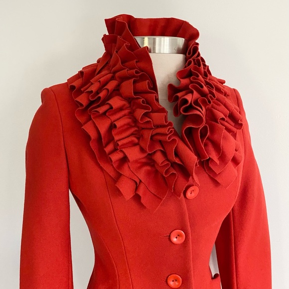 Red Ruffle Statement Blazer Jacket - Picture 2 of 7